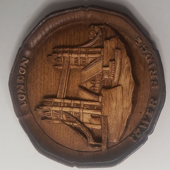 London Vintage wood resin Plate the tower & tower Bridge 6 wall hanging 3d